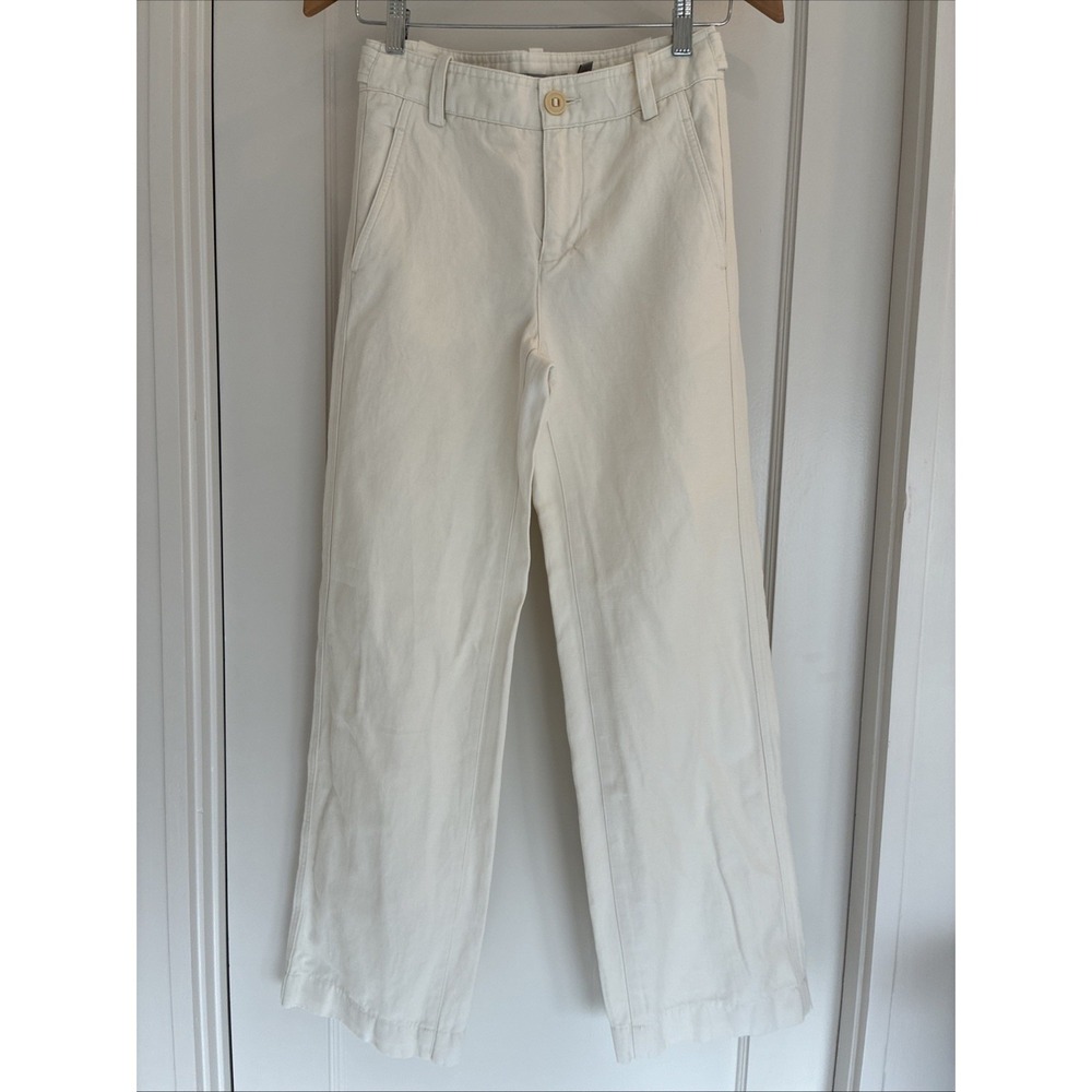 Vince Ecru Linen Cotton Wide-Leg Pants High Rise Utility Flat Front Size 0